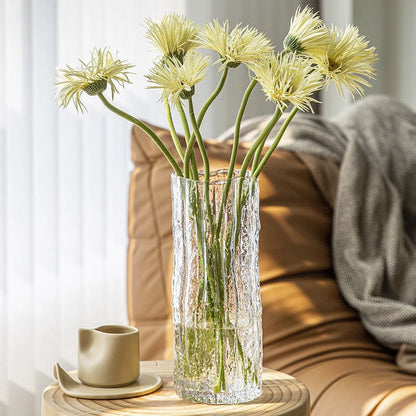 1PCS Minimalist Wind Glacier Vase Transparent Glass Vase Light Luxury High Sense Large Vase Living Room Dining Table Decoration