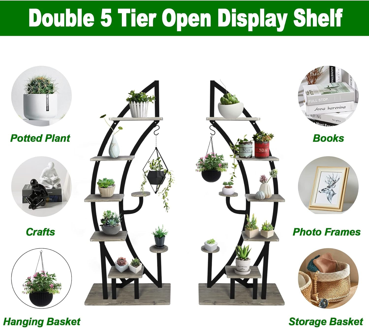 Metal Plant Stand Flower Planter Rack Pot Holder Multi-Layer Plant Display Shelf Organizer Curved Plant Stands for Multiple Plants