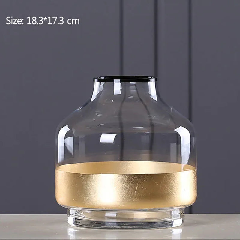 Nordic Glass Vase Gold Foil Modern Golden Glass Vase European Clear Cylinder Flower Vase Decoration Home Tabletop