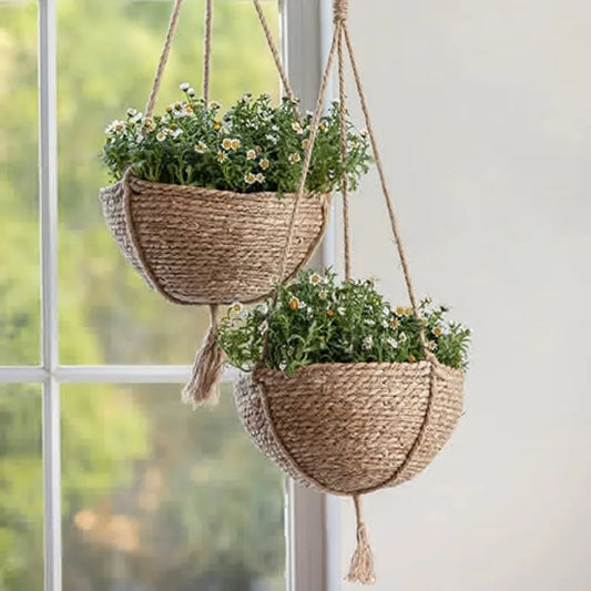Natural Seagrass Hanging Planter Basket Set Indoor Plant Pots Boho Decor Plant Pot Cover Flower Pots Home Garden Decoration FU