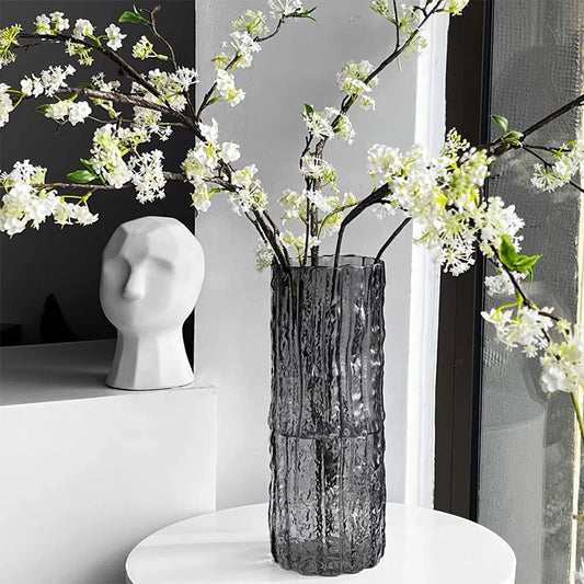 1PCS Minimalist Wind Glacier Vase Transparent Glass Vase Light Luxury High Sense Large Vase Living Room Dining Table Decoration