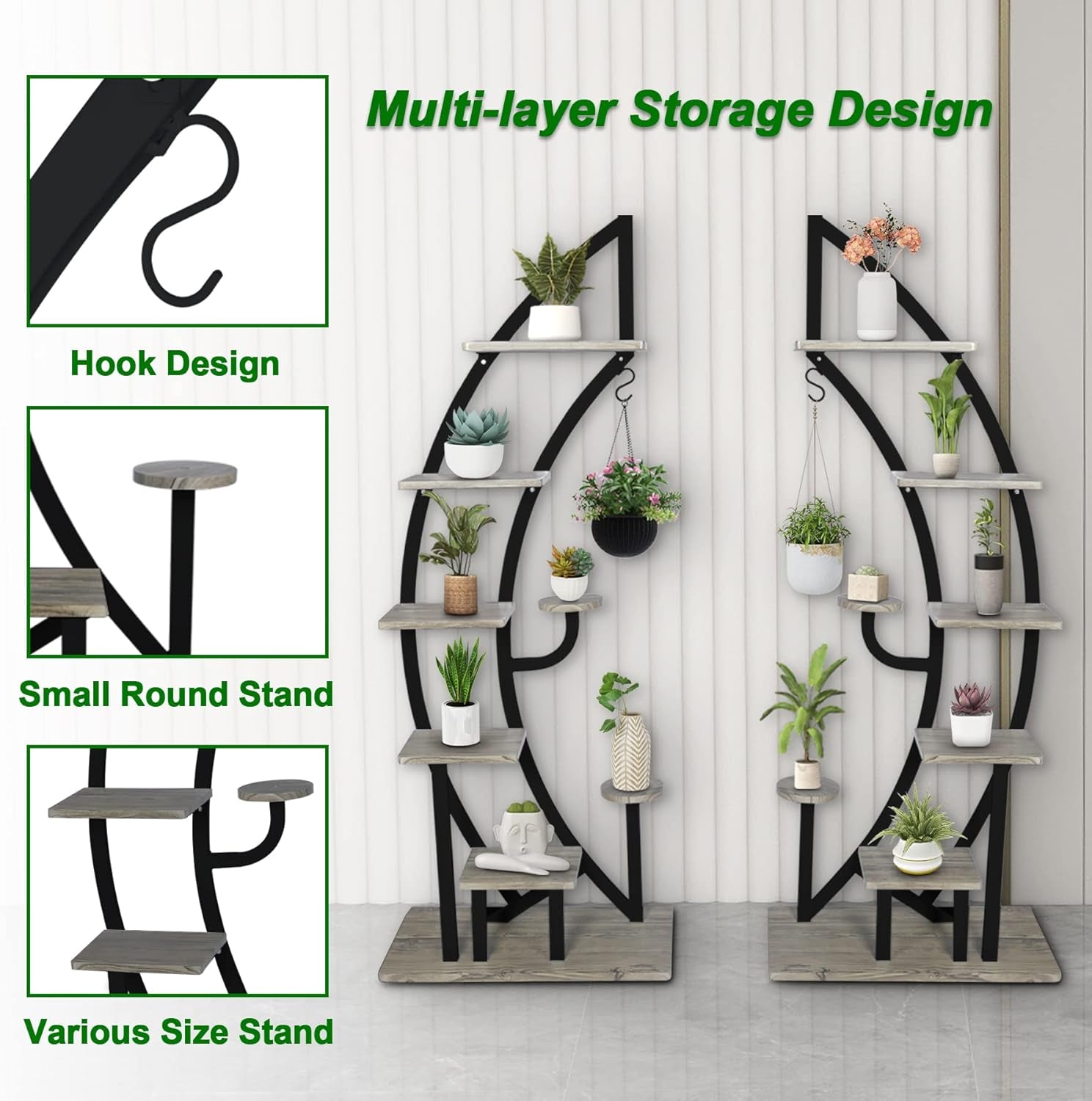Metal Plant Stand Flower Planter Rack Pot Holder Multi-Layer Plant Display Shelf Organizer Curved Plant Stands for Multiple Plants
