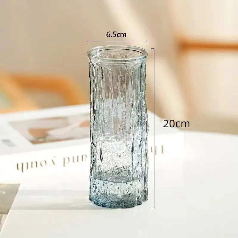 1PCS Minimalist Wind Glacier Vase Transparent Glass Vase Light Luxury High Sense Large Vase Living Room Dining Table Decoration
