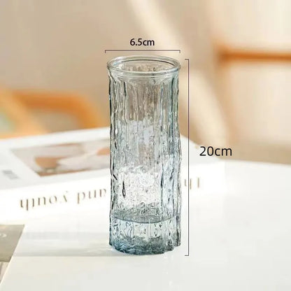 1PCS Minimalist Wind Glacier Vase Transparent Glass Vase Light Luxury High Sense Large Vase Living Room Dining Table Decoration