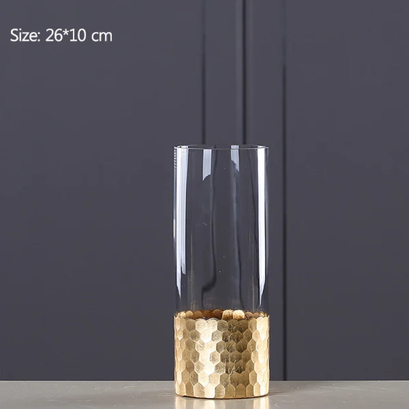 Nordic Glass Vase Gold Foil Modern Golden Glass Vase European Clear Cylinder Flower Vase Decoration Home Tabletop