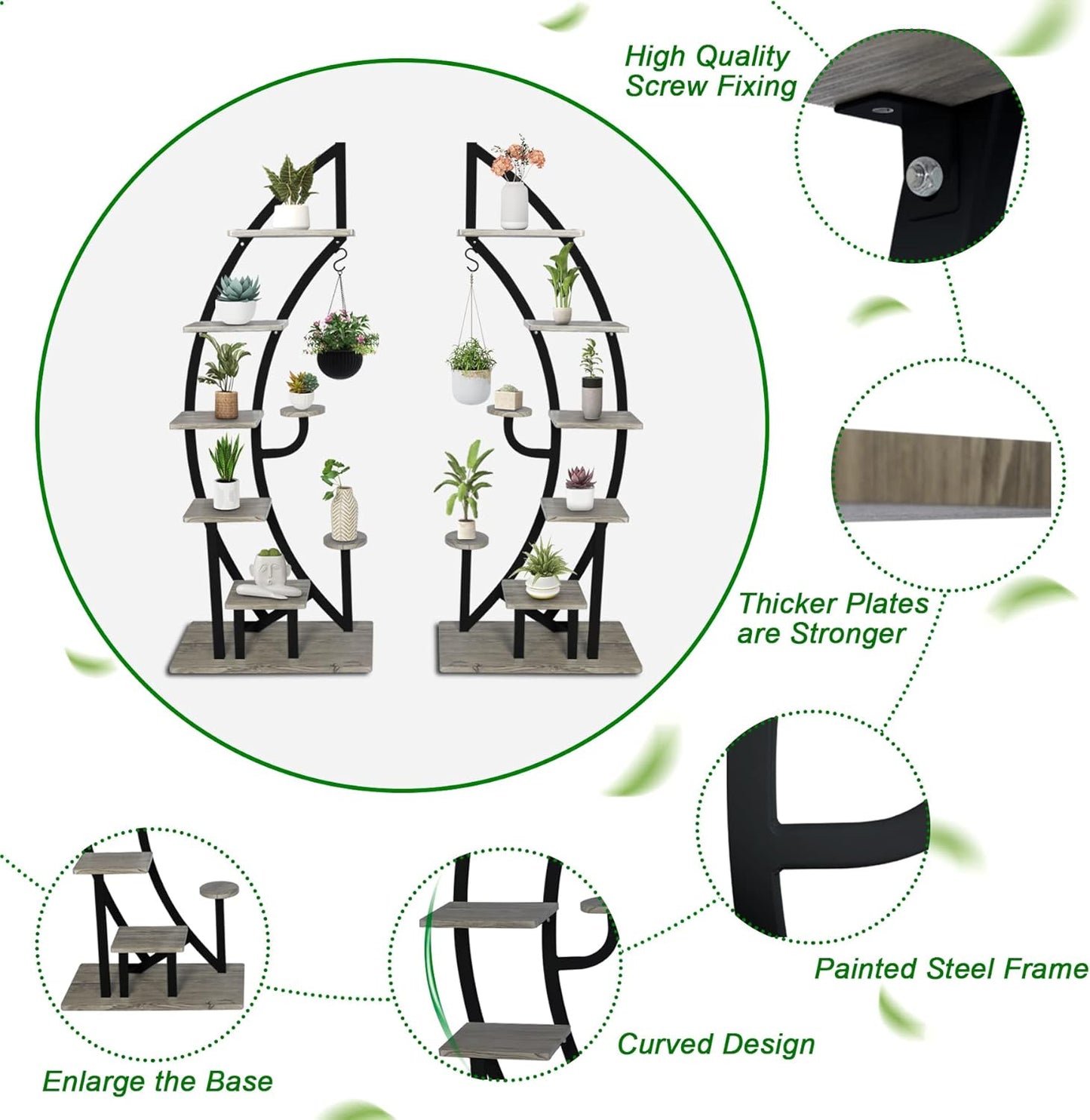 Metal Plant Stand Flower Planter Rack Pot Holder Multi-Layer Plant Display Shelf Organizer Curved Plant Stands for Multiple Plants