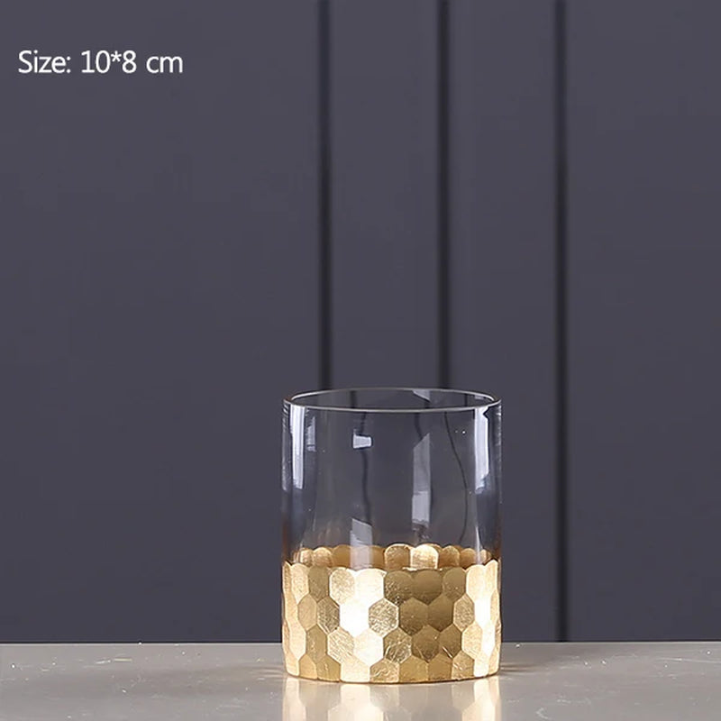 Nordic Glass Vase Gold Foil Modern Golden Glass Vase European Clear Cylinder Flower Vase Decoration Home Tabletop